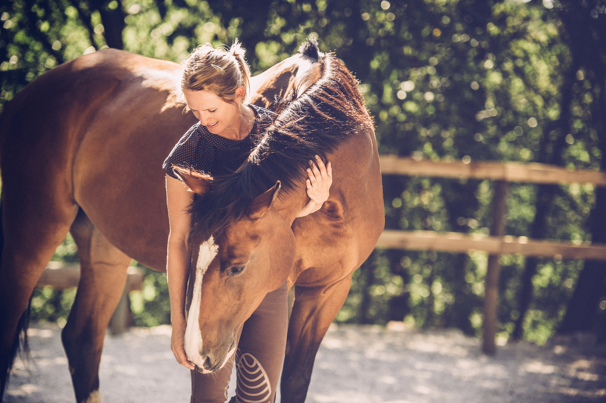 Young Woman Portrait with Her Horse outdoors